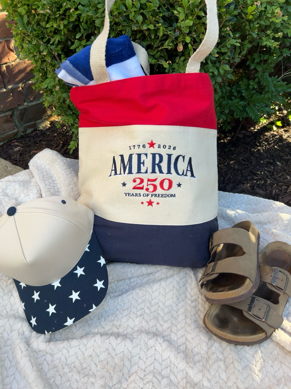 America 250 Embroidered Canvas Market Tote Bag