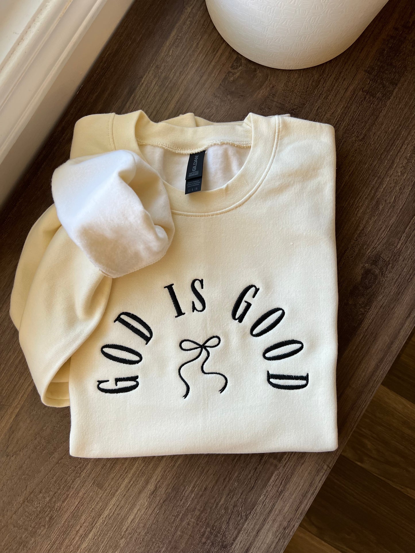 God Is Good Bow Crewneck Sweatshirt