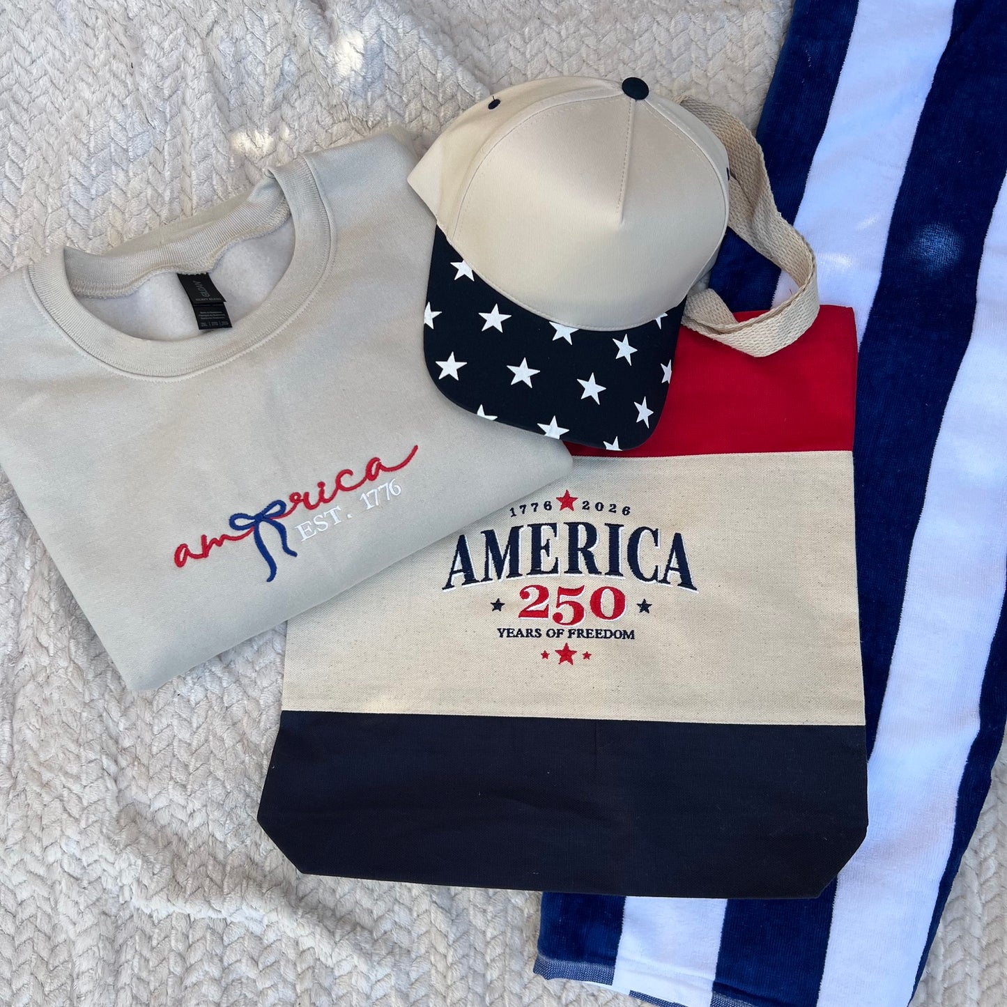 America 250 Embroidered Canvas Market Tote Bag