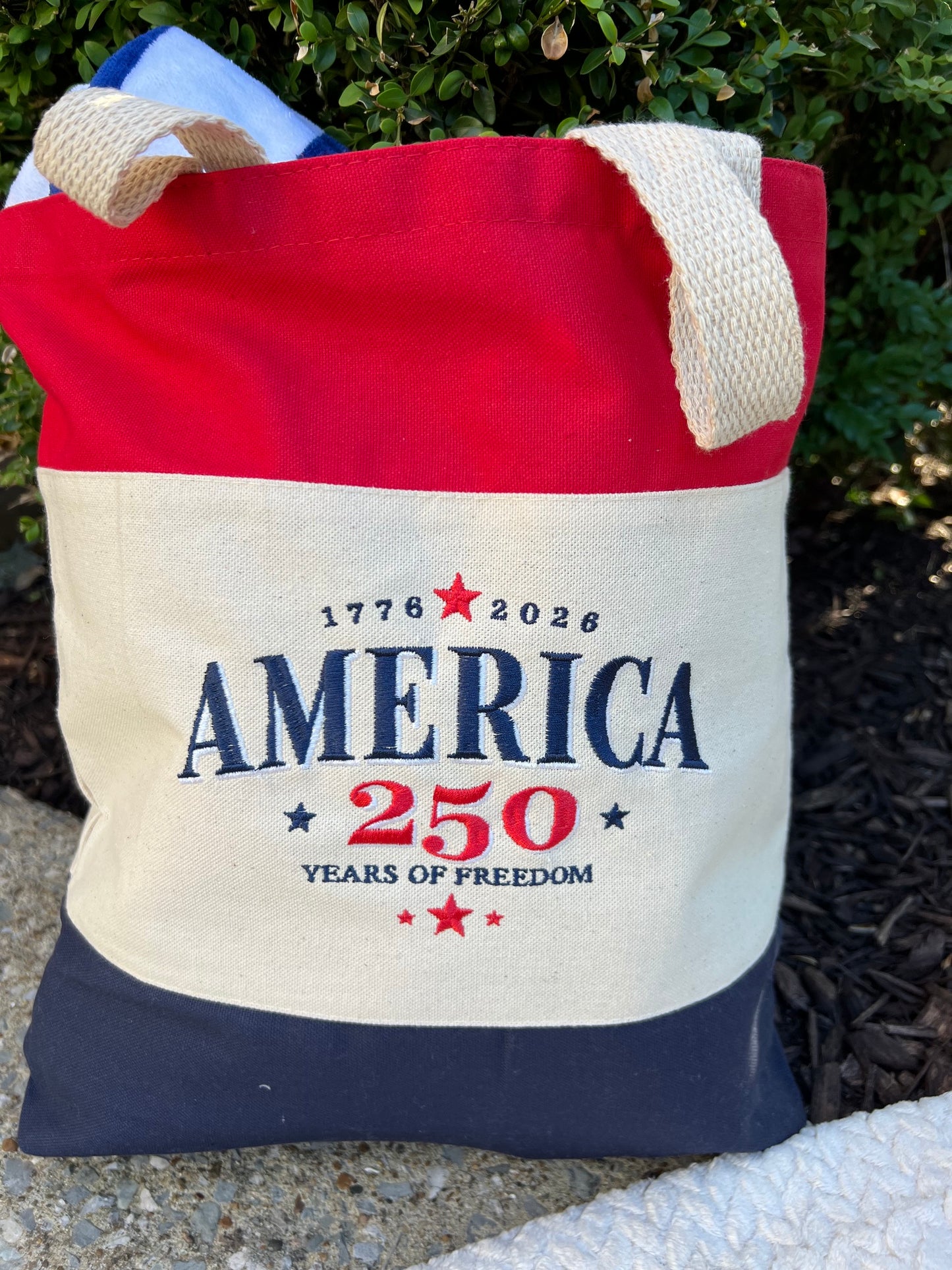 America 250 Embroidered Canvas Market Tote Bag
